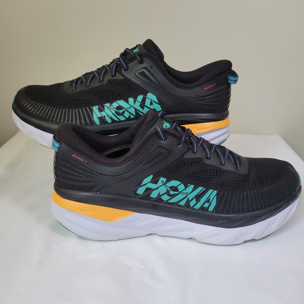Hoka One One Bondi 7 Mens Running Shoes Black Atlantic Teal 1110518  Size 14